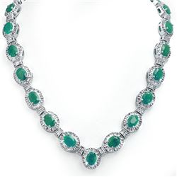 37.70 CTW Emerald & Diamond Necklace 14K White Gold - REF-800M2H - 13403