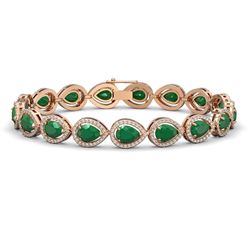 21.69 CTW Emerald & Diamond Halo Bracelet 10K Rose Gold - REF-315W5F - 41091