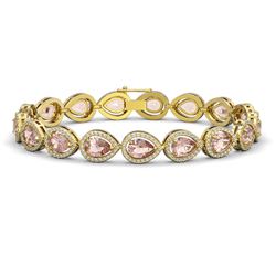 16.59 CTW Morganite & Diamond Halo Bracelet 10K Yellow Gold - REF-388A2X - 41104