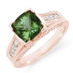 3.0 CTW Green Tourmaline & Diamond Ring 14K Rose Gold - REF-87H6A - 11770