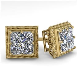 1.0 CTW VS/SI Princess Diamond Stud Solitaire Earrings 18K Yellow Gold - REF-187W5F - 35962