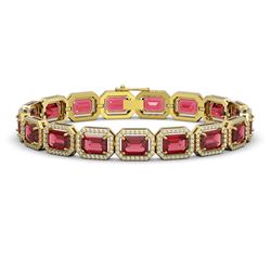 26.38 CTW Tourmaline & Diamond Halo Bracelet 10K Yellow Gold - REF-453M3H - 41398