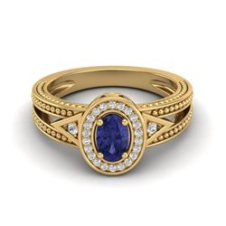 0.58 CTW Tanzanite & VS/SI Diamond Designer Solitaire Halo Ring 10K Yellow Gold - REF-27M6H - 20845