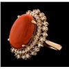 Image 1 : 9.68 ctw Coral and Diamond Ring - 14KT Rose Gold