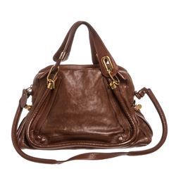 Chloe Brown Leather Paraty Medium Satchel Handbag