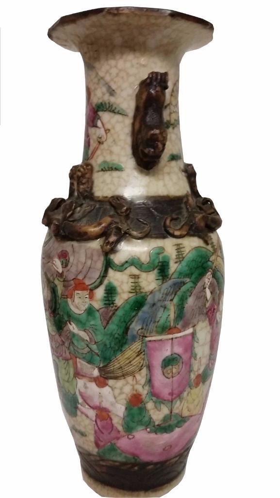 Antique Chinese Porcelain Crackled Glaze Warrior Vase