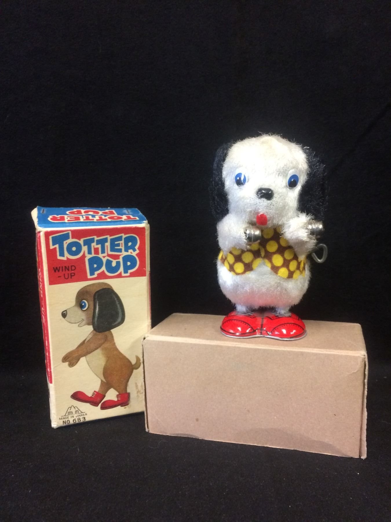 Vintage Windup Toy Puppy Dog Totter Pup Mikukoki Japan 683 w Box