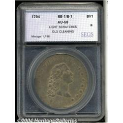 1794[S$1]--Light Scratches, Old Cleaning--AU58 SEGS.