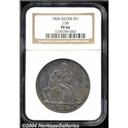 1836[PS$1] Name Below Base, Judd-58 Restrike, Pollock-61, R.5, PR66 NGC.
