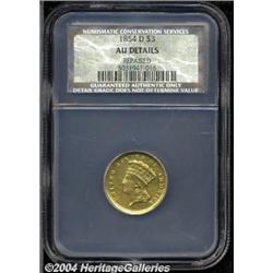 1854-D[$3] AU50 Details, Repaired, NCS.