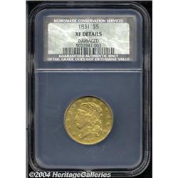 1831[$5] XF Details, Damaged, NCS.