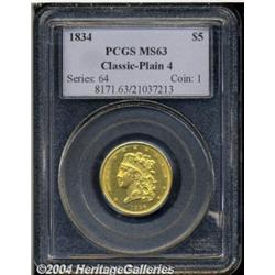 1834[$5] Plain 4 MS63 PCGS.