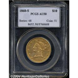 1860-S[$10] AU50 PCGS.