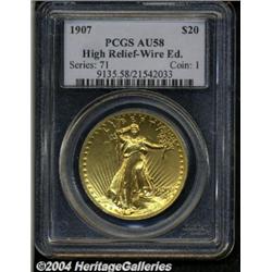 1907[$20] High Relief, Wire Rim AU58 PCGS.
