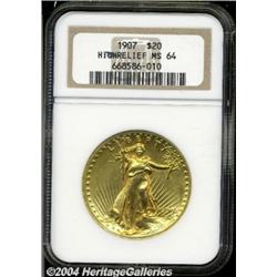 1907[$20] High Relief, Wire Rim MS64 NGC.