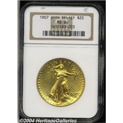 1907[$20] High Relief, Wire Rim MS64 NGC.