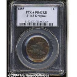 1855[P1C] Flying Eagle Cent, Judd-168 Original, Pollock-193, R.4, PR63 Red and Brown PCGS.
