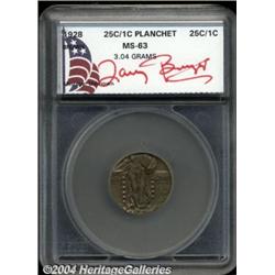 1928 25C--Quarter Struck on a Cent Planchet--MS63 Brown SEGS Sovereign Series (MS60 Brown).