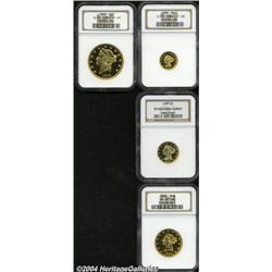 An incredibly preserved set of 1899 proof gold coinage, Quarter Eagle through Double Eagle, as follo