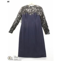 (WOMENS) FRASCARA SIZE 6 NAVY 3/4 LENGTH DRESS WITH SHEER