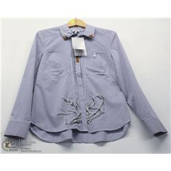 (WOMENS) SPORTALM BLUE AND WHITE STRIPPED BUTTON UP SHIRT