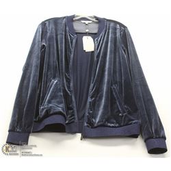 (WOMENS) SANDWICH NAVY VELOUR ZIP-UP SWEATER SIZE LARGE