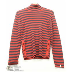 (WOMENS) SIGNAL RED AND NAVY KNIT TURTLENECK W/ BUTTON