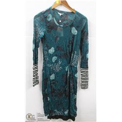 (WOMENS) SANDWICH GREEN PRINTED SHEAR DRESS WITH BLACK SLIP