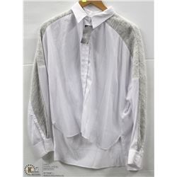 (WOMENS) BUFFALO WHITE BUTTON UP TOP WITH KNIT SHOULDER
