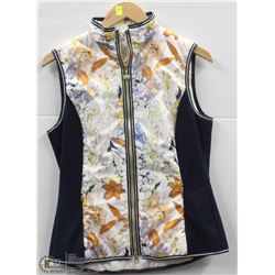 (WOMENS) SPORTALM NAVY AND FLOWER PRINT ZIP UP VEST SIZE 6