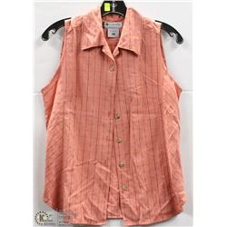 (WOMENS) COLUMBIA PEACH PLAID SLEEVELESS BUTTON UP TOP