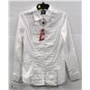 Image 1 : (WOMENS) FOXY JEANS WHITE BUTTON UP RUFFLE FRONT TOP