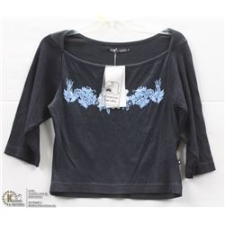 (WOMENS) AMERICAN LAUNDRY NAVY 3/4 SLEEVE BELLY SHIRT