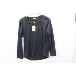 (WOMENS) SANDWICH BLACK AND BLUE STRIPED LONG SLEEVE TOP