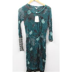 (WOMENS) SANDWICH GREEN SHEAR PRINTED DRESS WITH BLACK SLIP