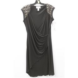 (WOMENS) JOSEPH RIBKOFF BLACK WRAP DRESS W/ BEADED SHOULDER