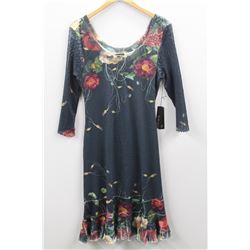 (WOMENS) KOMAROV DARK BLUE FLOWER PRINT DRESS SIZE X LARGE