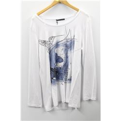 (WOMENS) DONNA DURA WHITE LONG SLEEVE GRAPHIC TOP SIZE 44