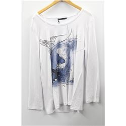 (WOMENS) DONNA DURA WHITE LONG SLEEVE GRAPHIC TOP SIZE 46