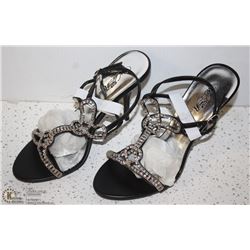 (WOMENS) PAIR OF BLACK OPEN TOE STRAPPY HEELS SIZE 9