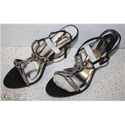 (WOMENS) PAIR OF BLACK OPEN TOE STRAPPY HEELS SIZE 10