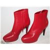 Image 1 : (WOMENS) PAIR OF RED LEATHER HIGH HEEL BOOT SIZE 39.5