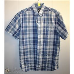 (MENS) HECHTER BLUE PLAID SHORT SLEEEVE DRESS SHIRT SIZE
