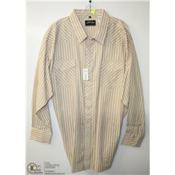 (MENS) WHITEHORSE WHITE & CAMEL STRIPED DRESS SHIRT SIZE