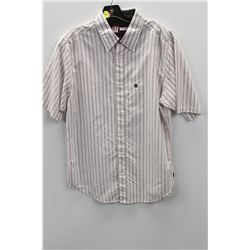 (MENS) MADA RED & WHITE STRIPED SHORT SLEEVE SHIRT SIZE L
