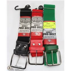 3 NEW LOUISVILLE SLUGGER ADJUSTABLE SIZE BELTS