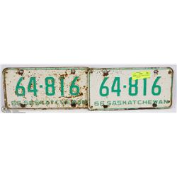 2 MATCHING 1966  SASKATCHEWAN LICENSE PLATES