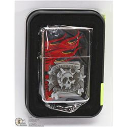 NEW ZIPPO STYLE LIGHTER W/ SKULL AND TATTOO YOUR