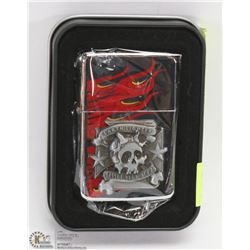 NEW ZIPPO STYLE LIGHTER W/ SKULL AND TATTOO YOUR