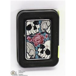 NEW ZIPPO STYLE LIGHTER W/ SKULLS & ROSES